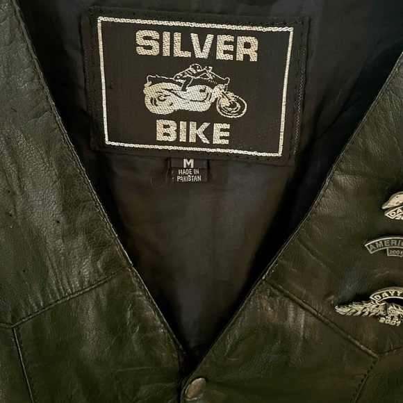 SILVER BIKE Leather Biker Vest, black. - Picture 2 of 6